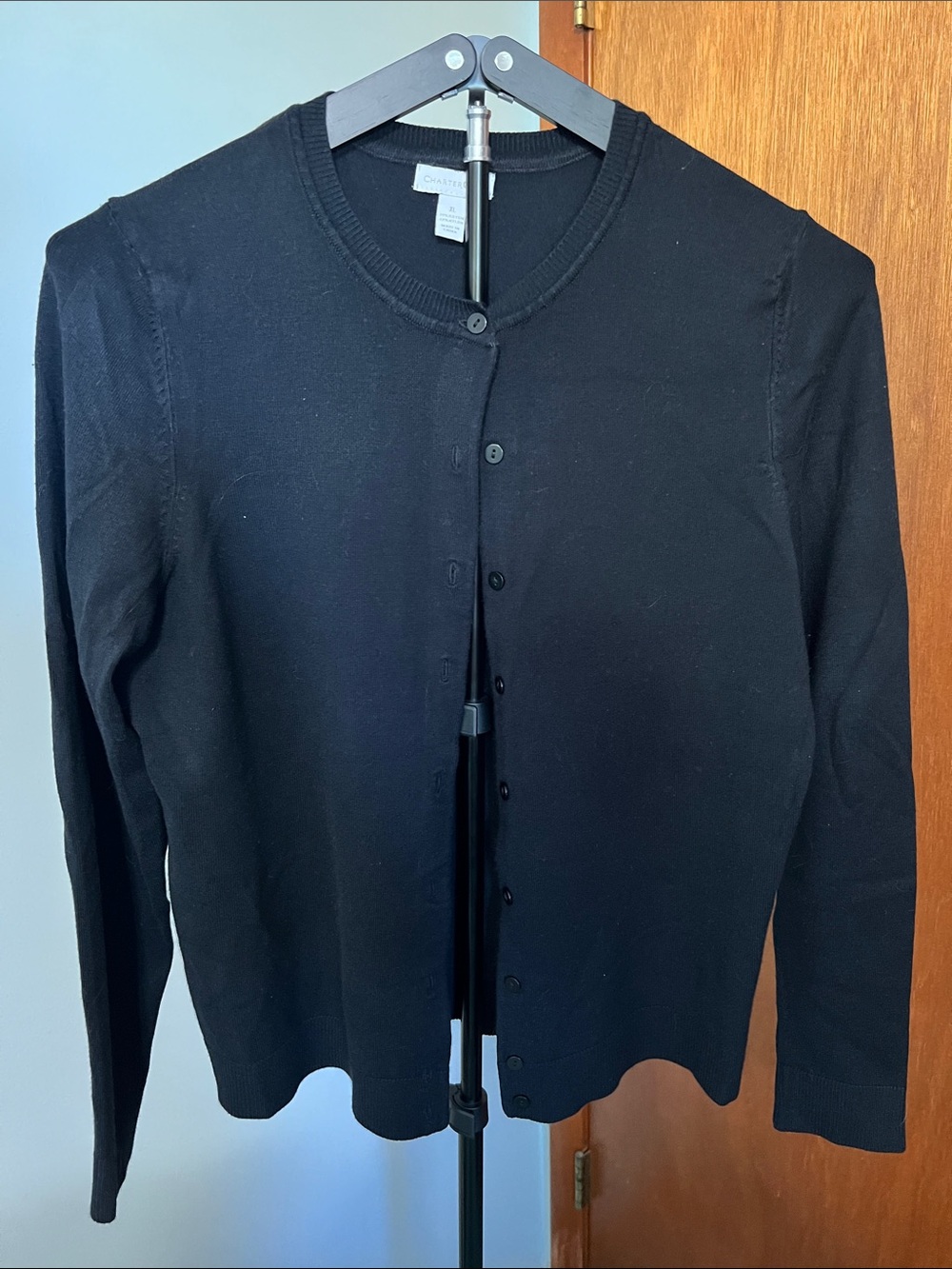 Charter Club Black Crewneck Button-Up Cardigan